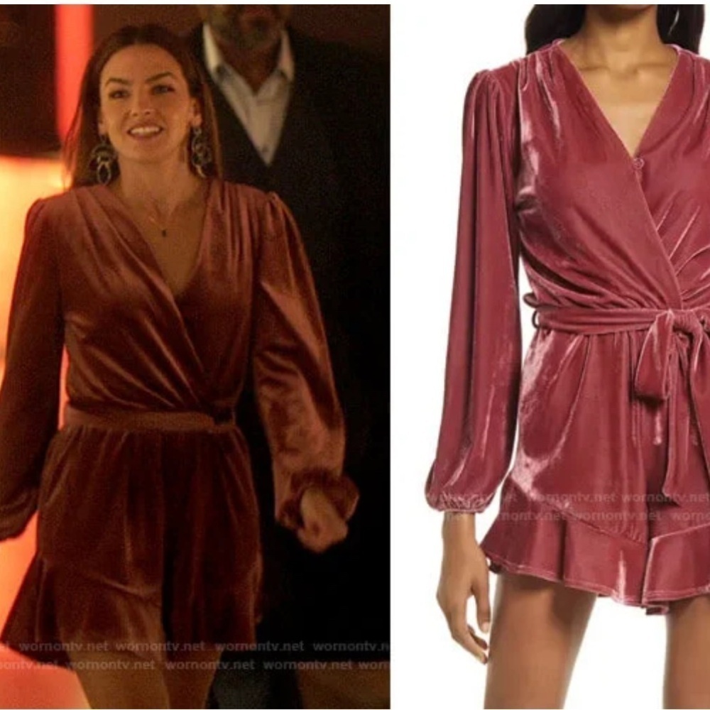 FRAICHE Allegra’s pink burnout velvet wrap on The Flash “Armageddon” romper
